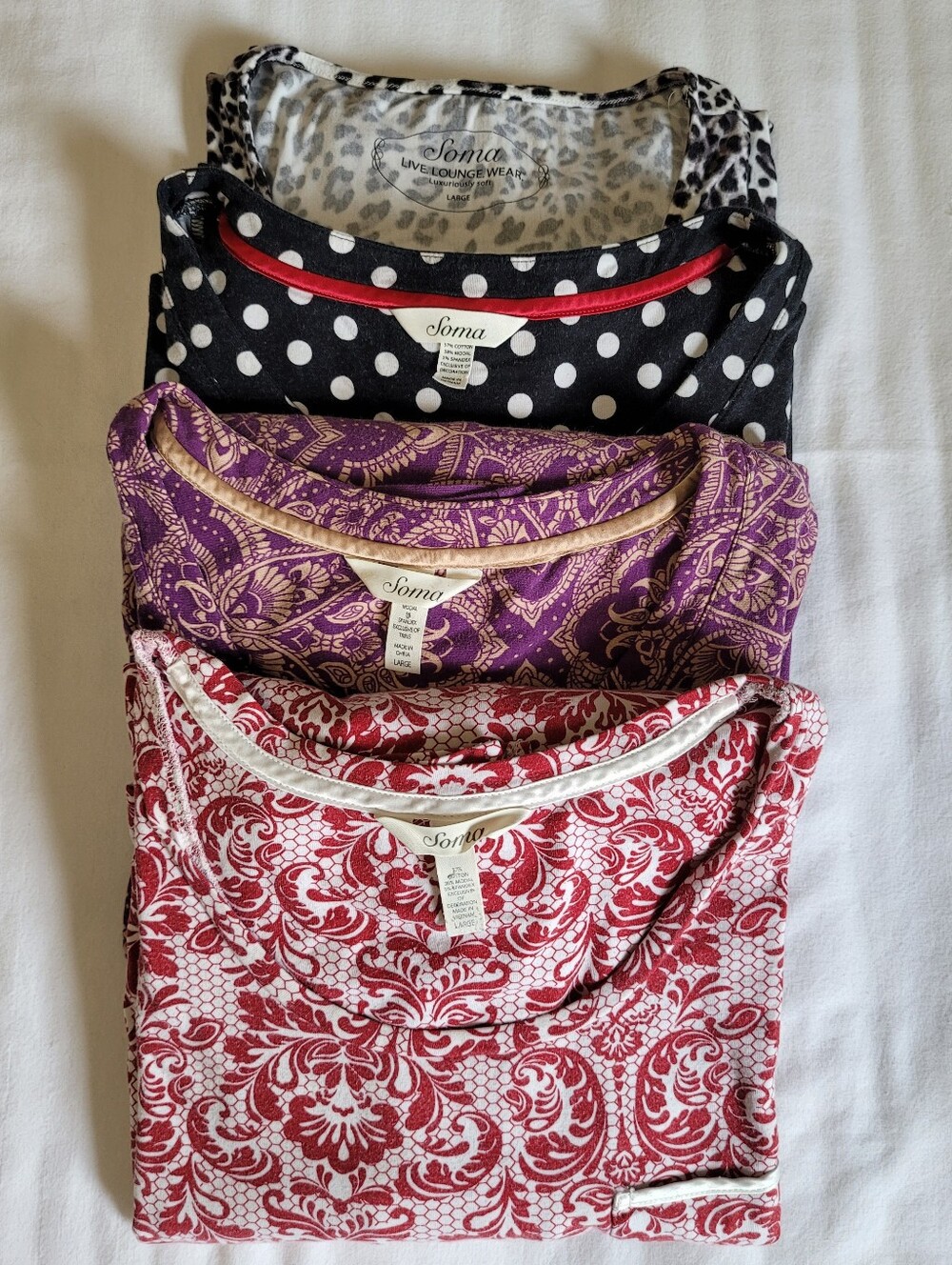 Soma Cool Nights Nightshirt/Sleepshirt/Pajama Lot, Bundle of 4 - Sz L, GUC